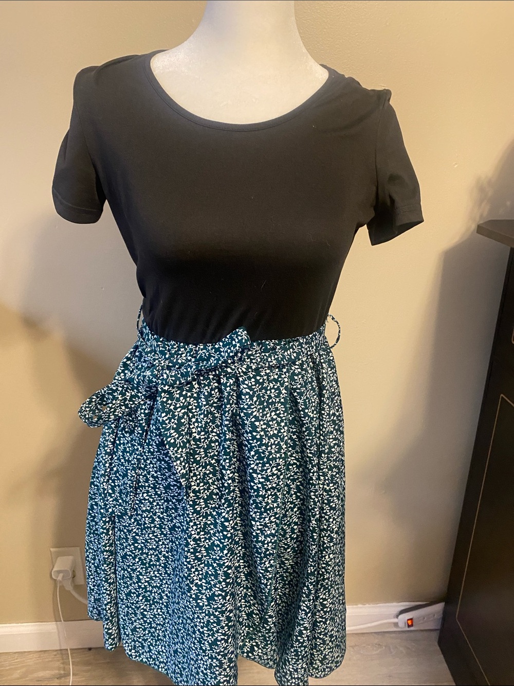 SHEIN Black Top Teal Floral Midi Dress